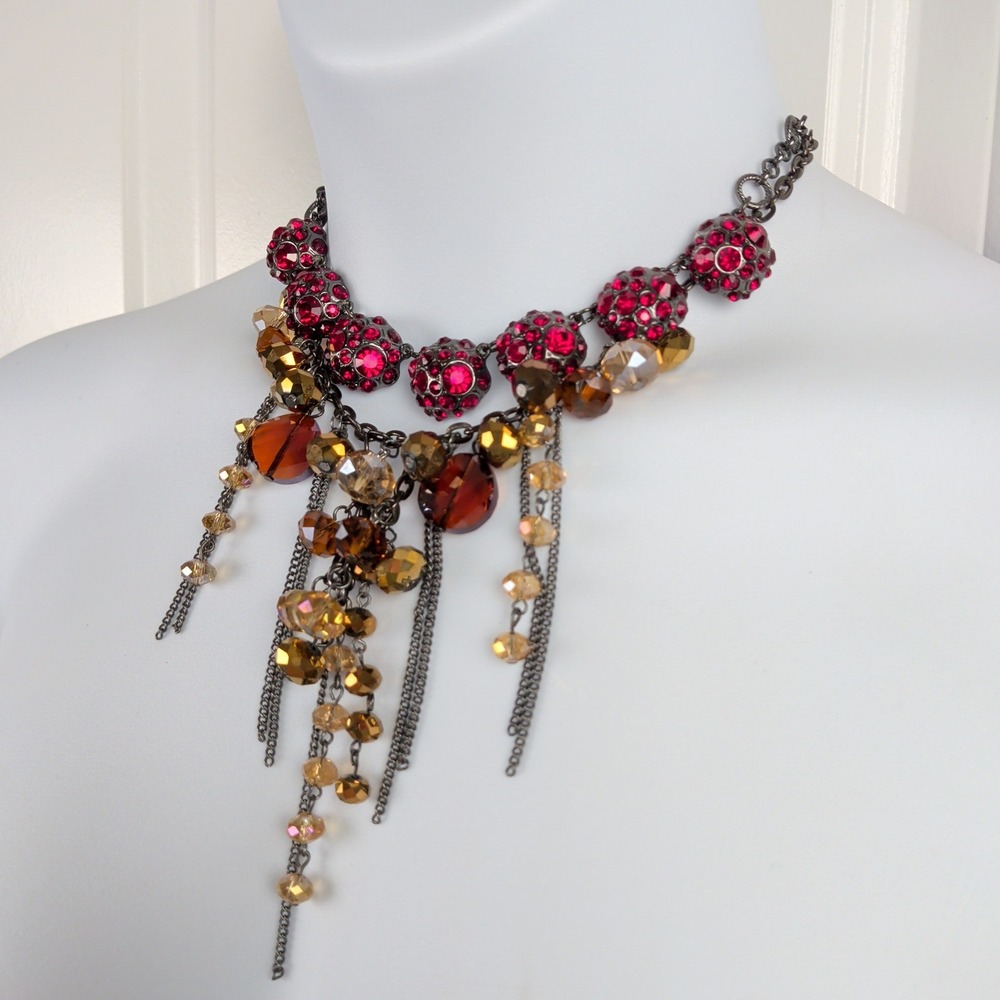 Witchy Whimsigoth Dark Romance Layered Necklace Set Fringe Gunmetal